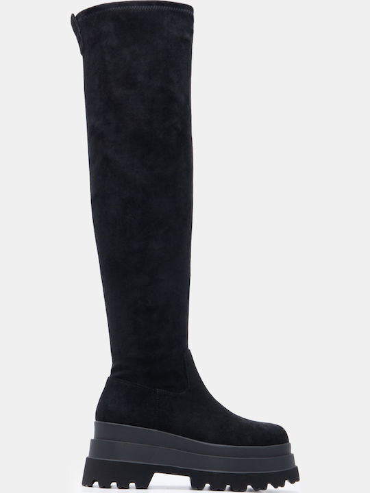 Luigi Suede Damenstiefel Über dem Knie Schwarze