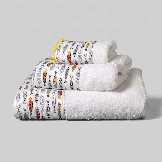 White Fabric Ocean Mosaic Hand Towel 30x50cm White Weight 600gsm