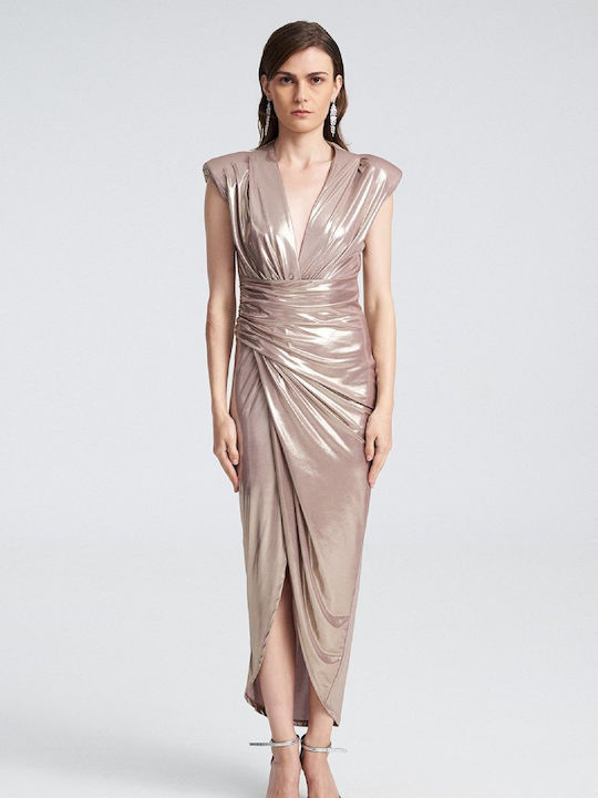 Zoya Sommer Midi Abend Damenkleid Hemdkleid Drapierung Gold Zoya Sommer Midi Abend Damenkleid Hemdkleid Drapierung Gold