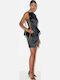 Sommer Mini Abendkleid Satin mit Tränen Schwarz
