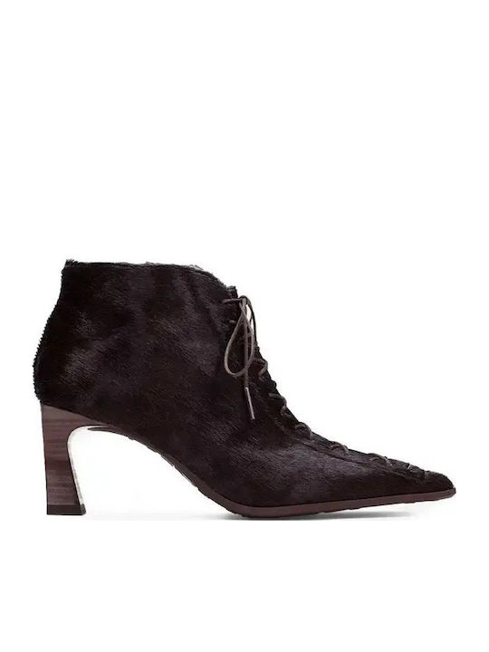 Leather Women's Ankle Boots with Mid Heel Brown