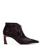 Leather Women's Ankle Boots with Mid Heel Brown
