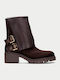 Leather Women's Ankle Boots with Mid Heel Brown