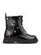 Kinderstiefel aus Lackleder mit Schnürsenkeln Schwarz