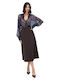 Hohe Taille Midi Damenrock Grau Melanz