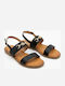 Damen Flache Leder Sandalen Schwarz
