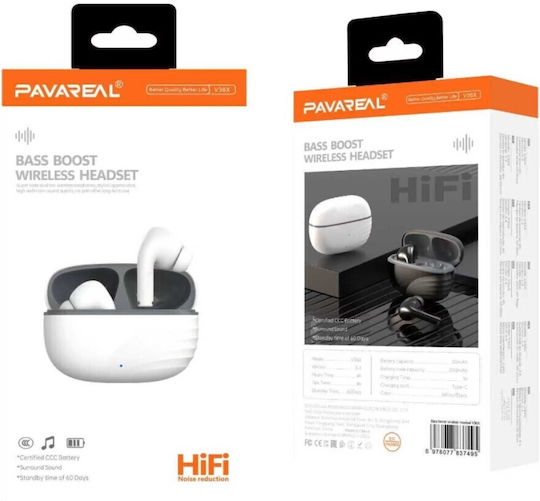 Pavareal V36X In-Ear Bluetooth Handsfree Headphones with Charging Case White
