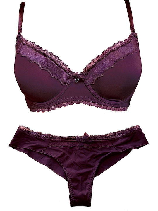 Infiore Infiore Damenunterwäsche-Set Mit Spitze BH Mit Brasilianischer Bordeau Farbe