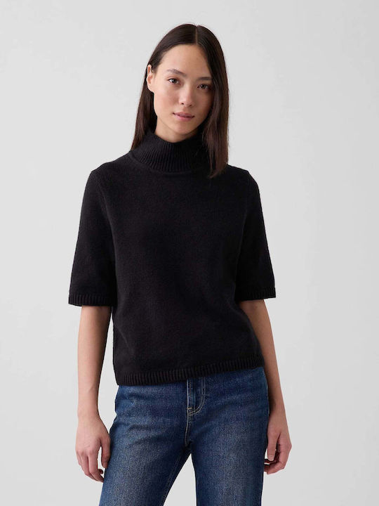 Women's Crop Cotton Basic Black Sweater