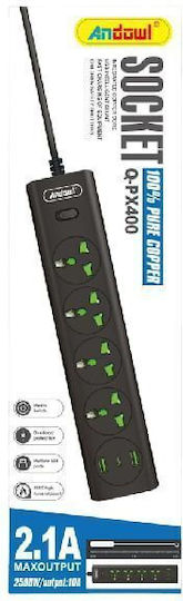 Andowl Power Strip 4 Sockets with USB-A and Switch UK (Type G)