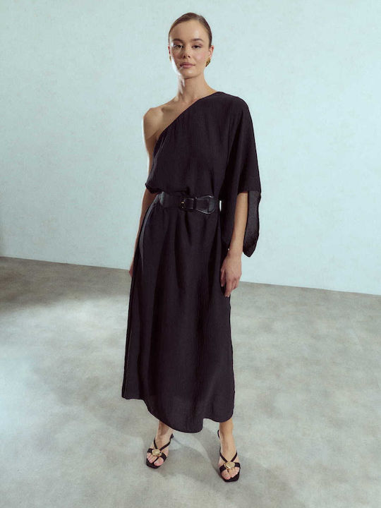 Celestino Women's Maxi One Shoulder Dress Loose Fit Black