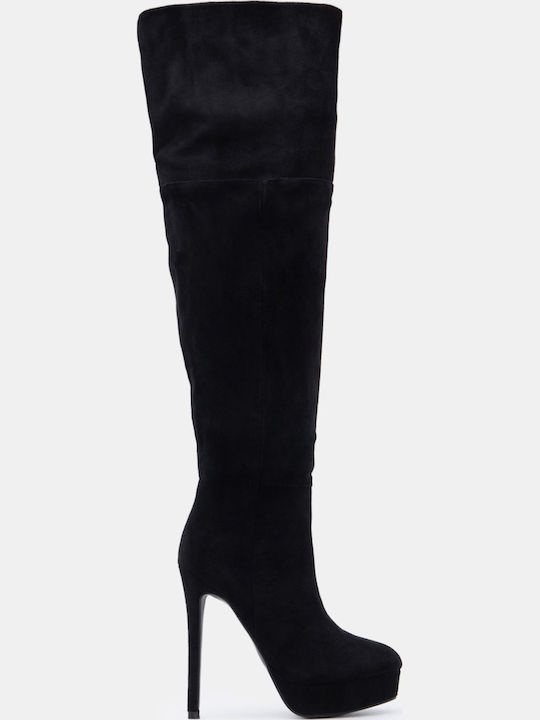 Wildleder Damenstiefel Über dem Knie Schwarze