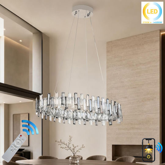 Keskor Smart Plafonieră de Tavan 80cm Argintie cu LED Integrat și Cristale