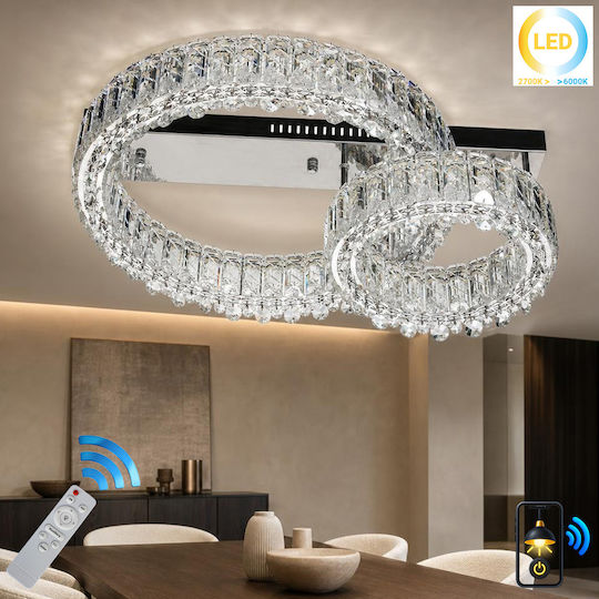 Keskor Smart Plafonieră de Tavan 60ec. Argintie cu LED Integrat și Cristale