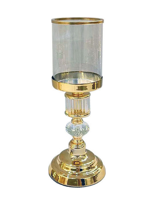 Marhome Κηροπήγιο Κρυστάλλινο σε Χρυσό Χρώμα 12.5x12.5x36εκ.