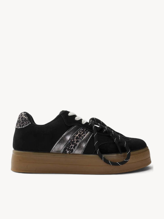 Μαύρα Sneakers Print Λεπτομέρειες Διπλά Κορδόνια