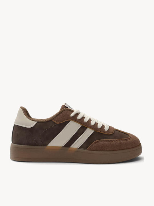 Braune Retro Sneakers mit Dreifachstreifen und ...