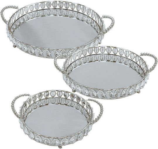 Marhome Decorative Round Metallic Tray with Mirror 15-26475 Set3 3pcs