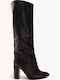 Braune Slouch Damenstiefel mit Falten und Hohem Absatz