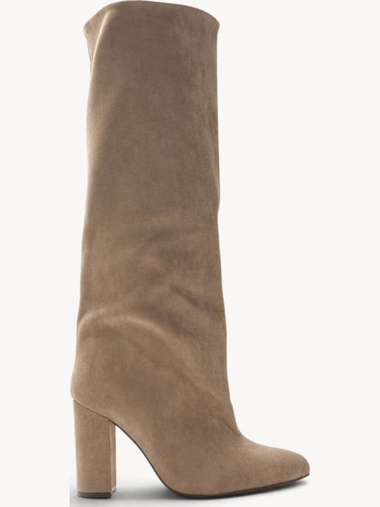 Beige Wildleder Damenstiefel Drapé Körper Flüss...