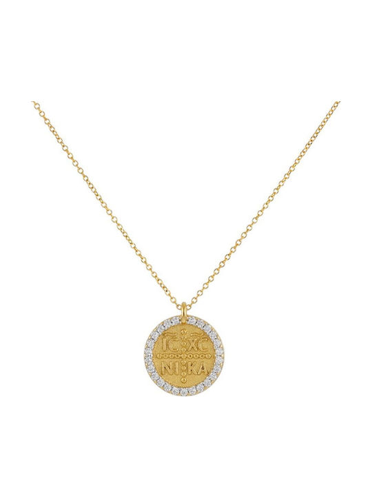 Gatsa Constantine Talisman Necklace in 9 K Gold with Zircon