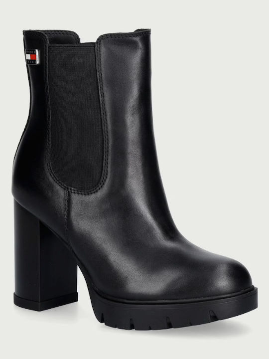 Tommy Hilfiger Leder Damen Chelsea-Stiefel Schwarz