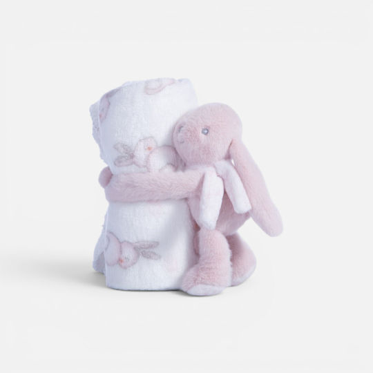 Nef-Nef Homeware Baby Blanket Swaddling & Crib Bunny Boo Fleece Pink 75x100cm