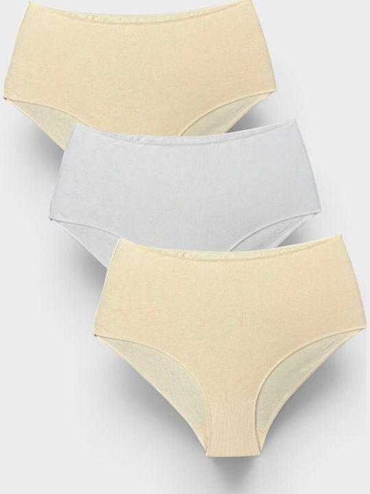 Βαμβακερά Ψηλόμεσα Γυναικεία Slip 3Pack Μπέζ/λευκό