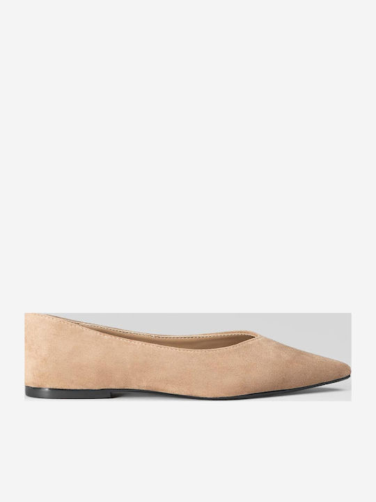 Super Mode Wildleder Damen Ballerinas Spitz zulaufend Braun