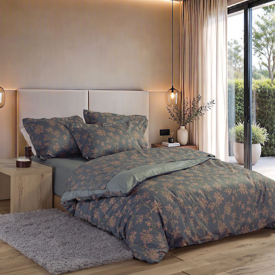 Nef-Nef Homeware Подредба Плик За Завивка 100% Памук 240x230см Двойна С 2 Калъфки За Възглавници Foxy Сив/Син