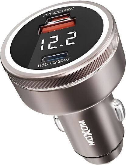 Автомобилен Заряден Уред Moxom 120w – Супер Бързо Зареждане 3 Порта И Цифров Дисплей Usb-a/c 45w+45w+30w Индикации За Напрежение