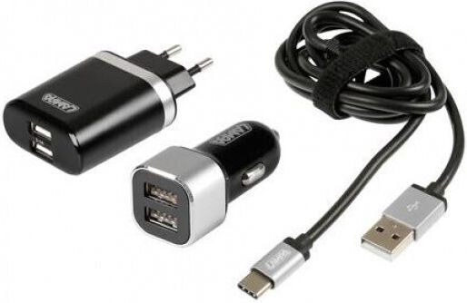 L3885.3/t Charging Cable Silver Line USB Type C 100 Cm Double Adapter Car Cigarette Lighter 12/24V 220 V Socket