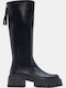 Wildleder Damenstiefel mit mittlerem Absatz Schwarz