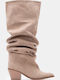 Suede Women's Cowboy Boots with Mid Heel Beige