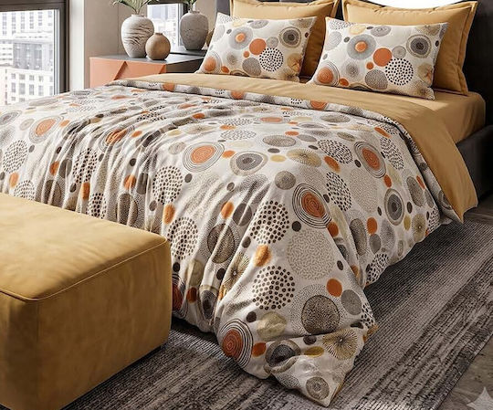 MayHome Double Set 4 Pieces 140x200+25 cm with Geometric Rubber Hugger