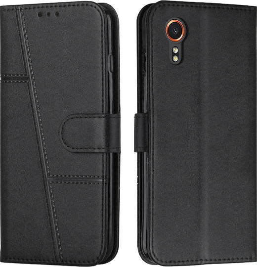 Samsung Galaxy Xcover 7 Кожен Калъф За Телефон С Текстура На Телешка Кожа Черен