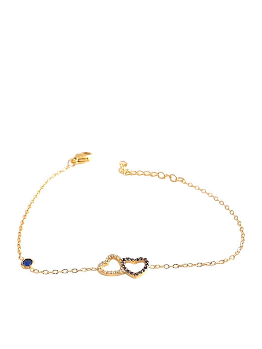 Kalliopi Silver Women's Chain Bracelet with Heart Design Gold Plated Steel with Zircon 22cm