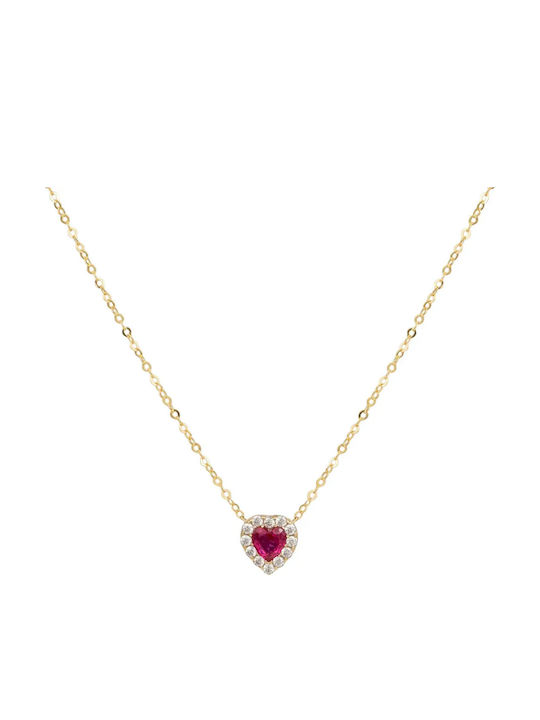 Necklace with Heart Design in 9K Gold with Red Zircon