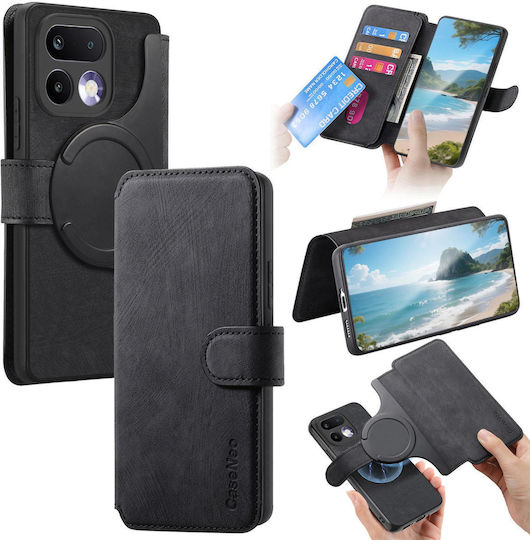Caseneo Realme 16 Pro Plus 5G Handyhülle Retro Leder Brieftasche Schwarz