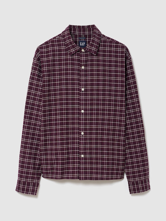 Long Sleeve Checked Purple Burgundy Plaid