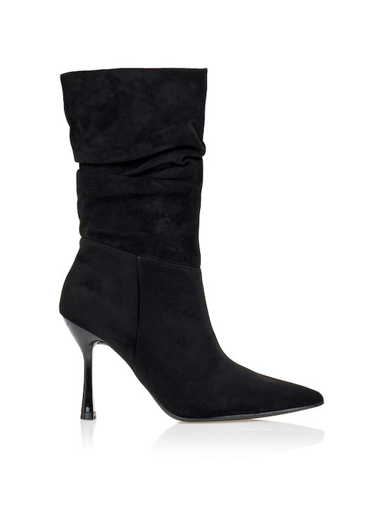 Wildleder Damen Stiefeletten mit Hochabsatz Schwarz