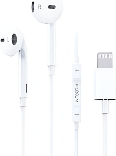 Енсърмати Слушалки Lightning Moxom Iphone Ipad Микрофон и Контролер Чист Звук Бели