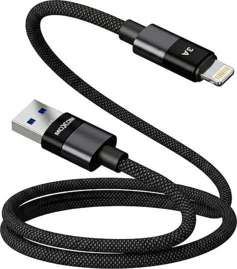 Moxom Braided USB-A to Lightning Cable Μαύρο 1m 022484-Black