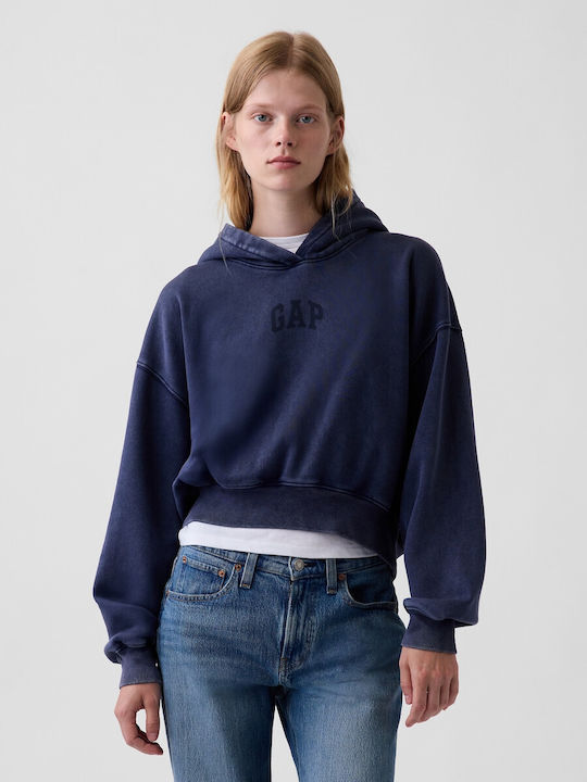 GAP Cropped Γυναικείο Φούτερ με Κουκούλα Navy B...