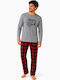 Comfort Pijama bărbătească de vară în carouri gri