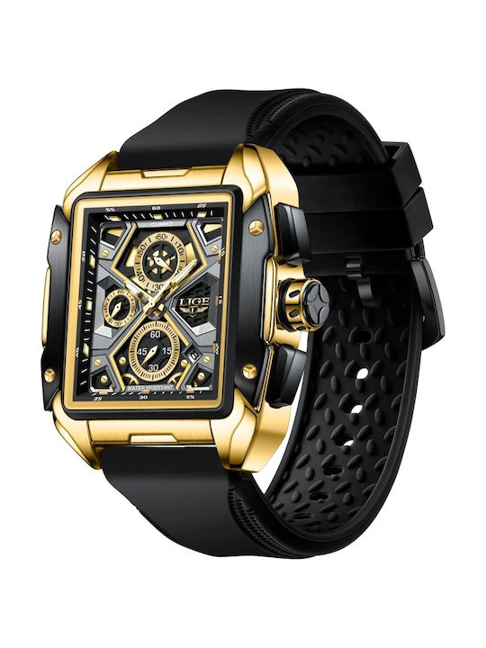 Lige Herrenuhr 45mm Batterie mit Schwarz Gummi Armband