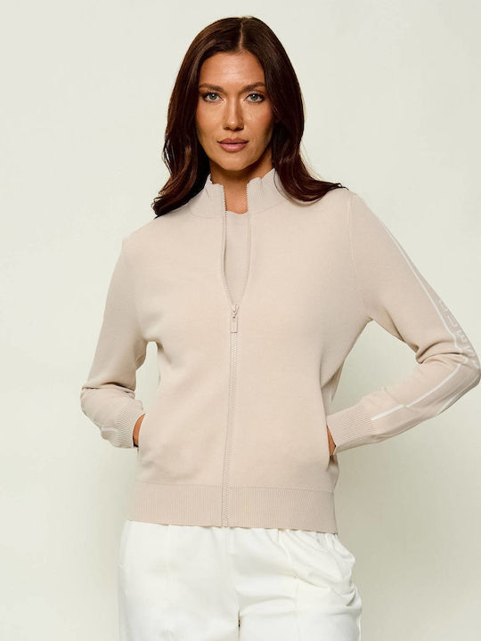 Gestrickte Damen Strickjacke mit Reissverschluss Hellbeige