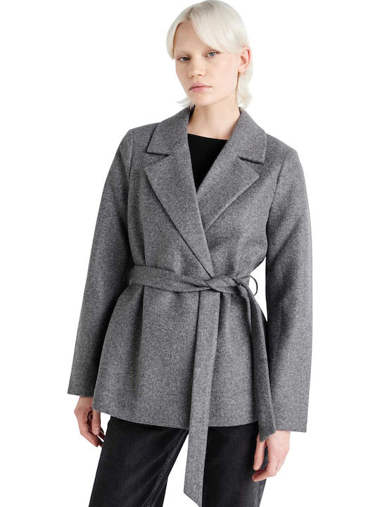 Γυναικείο Παλτό Medium Grey Mel Grey με Ζώνη