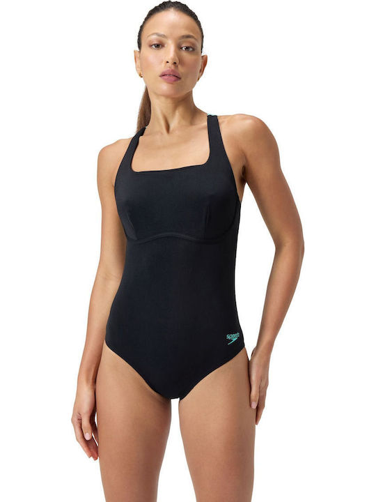 W Solid One Piece Swimsuit Black