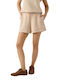 Women's Leather High Waist Shorts Beige